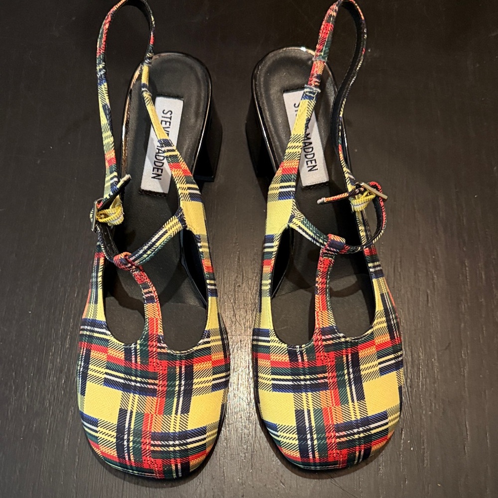 Steve Madden Women's Tartan Slingback Heels - Yellow and Red